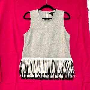 J. Crew Grey Knit Top with B&W Fringe